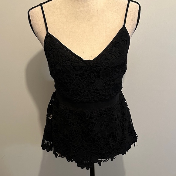 Kismet Tops - Kismet Black Textured Fabric Lace Top Camisole Y2K Smocked Back